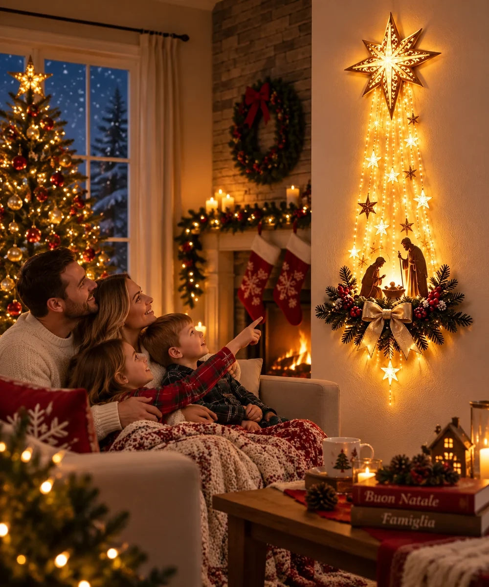 Belyst juldekoration med julev